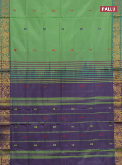 Banana pith saree light green and wine shade with thread woven buttas and zari woven border