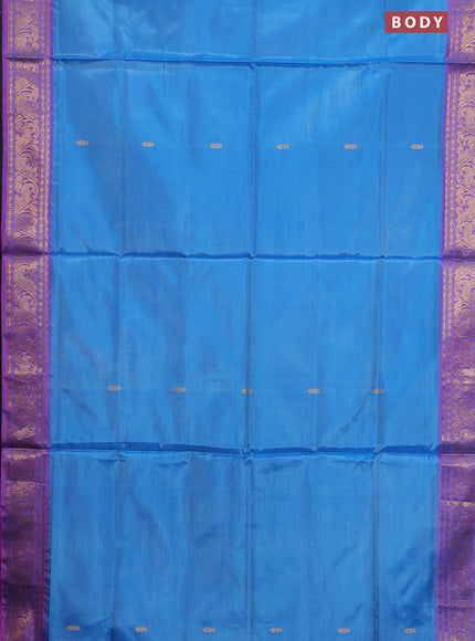 Banana pith saree dual shade of blue and pink with thread woven buttas and zari woven border