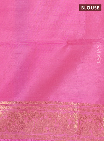 Banana pith saree dual shade of blue and pink with thread woven buttas and zari woven border