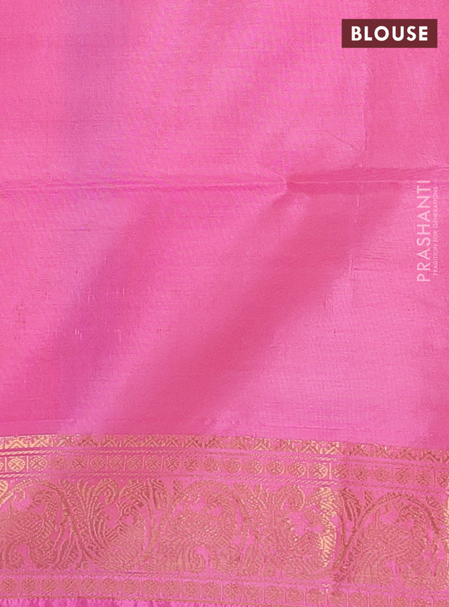 Banana pith saree dual shade of blue and pink with thread woven buttas and zari woven border