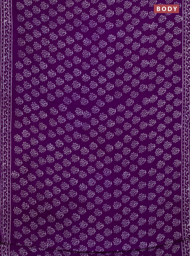 Semi pashmina silk saree purple and cream with allover floral butta prints and crocia lace work border