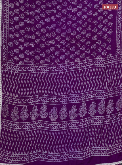 Semi pashmina silk saree purple and cream with allover floral butta prints and crocia lace work border