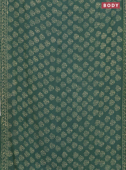 Semi pashmina silk saree green and cream with allover floral butta prints and crocia lace work border