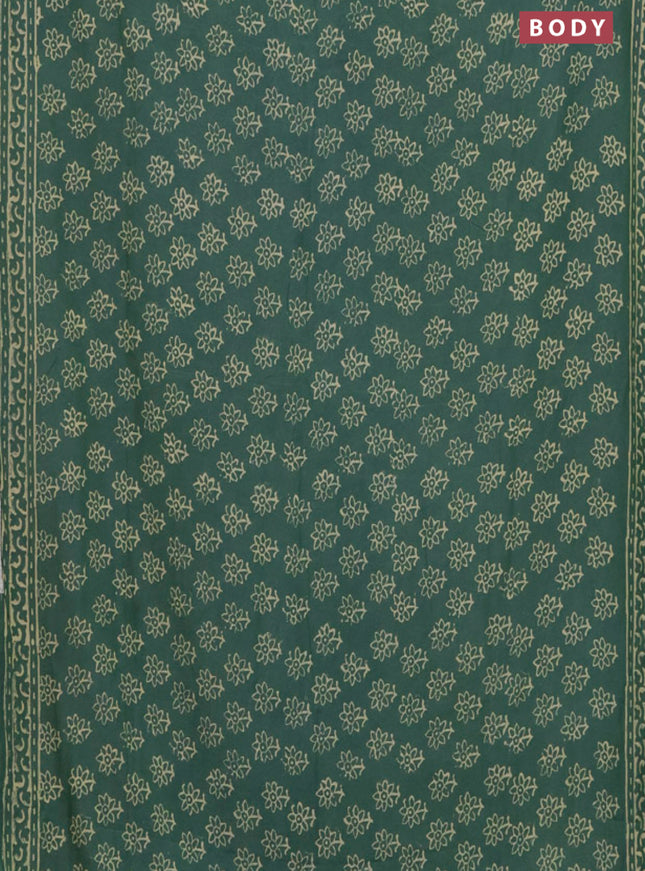 Semi pashmina silk saree green and cream with allover floral butta prints and crocia lace work border