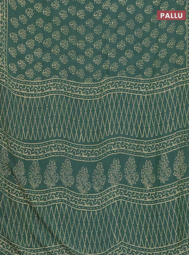 Semi pashmina silk saree green and cream with allover floral butta prints and crocia lace work border