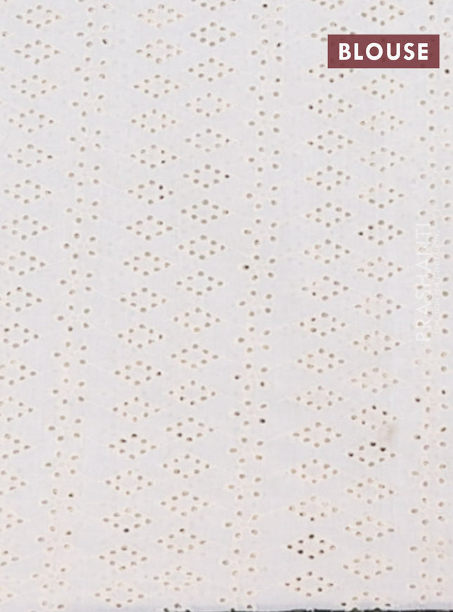 Semi pashmina silk saree green and cream with allover floral butta prints and crocia lace work border