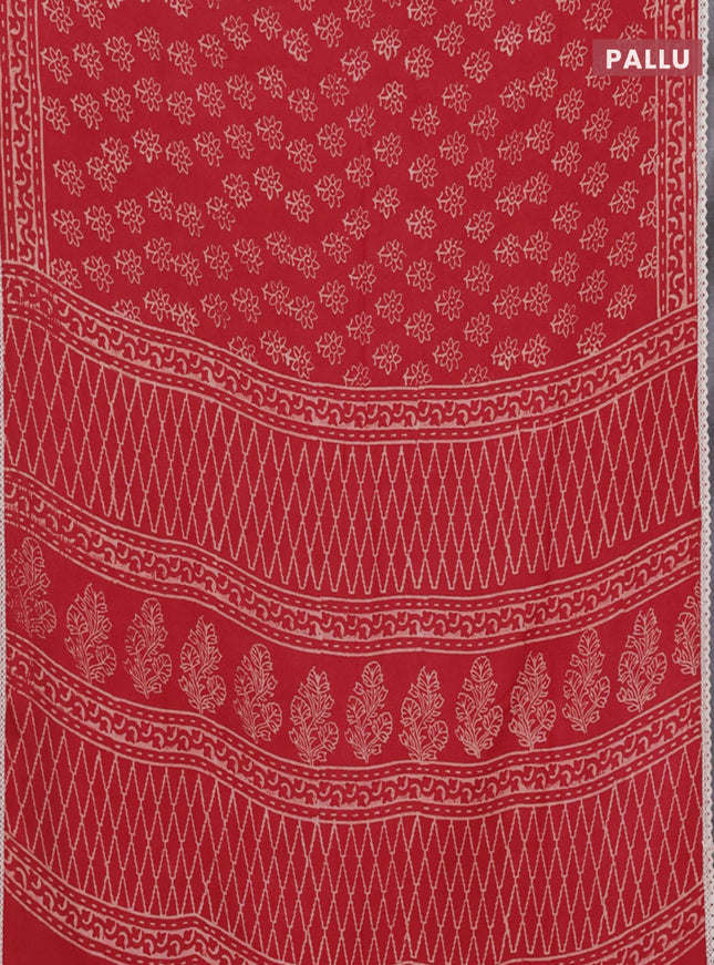 Semi pashmina silk saree maroon and cream with allover floral butta prints and crocia lace work border