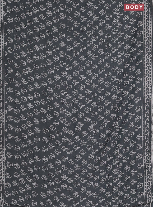 Semi pashmina silk saree grey and cream with allover floral butta prints and crocia lace work border