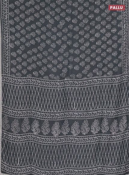 Semi pashmina silk saree grey and cream with allover floral butta prints and crocia lace work border