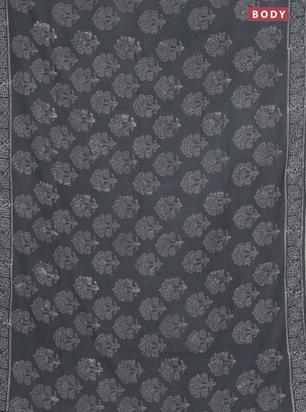 Semi pashmina silk saree grey shade and cream with allover floral butta prints and crocia lace work border