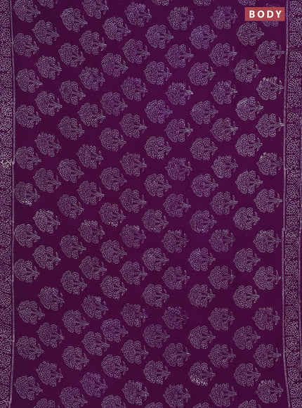 Semi pashmina silk saree purple and cream with allover floral butta prints and crocia lace work border
