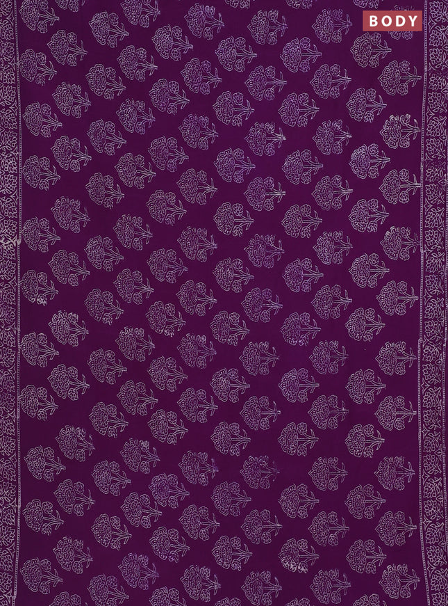 Semi pashmina silk saree purple and cream with allover floral butta prints and crocia lace work border