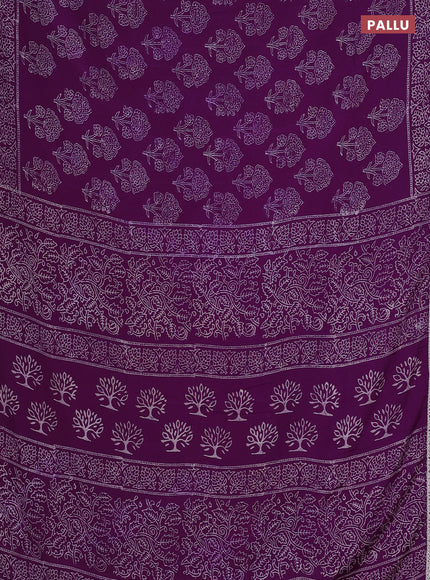 Semi pashmina silk saree purple and cream with allover floral butta prints and crocia lace work border