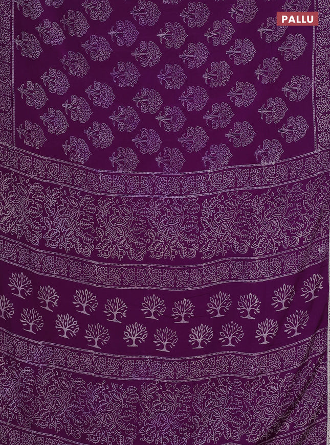Semi pashmina silk saree purple and cream with allover floral butta prints and crocia lace work border
