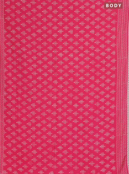 Semi pashmina silk saree pink and cream with allover butta prints and crocia lace work border