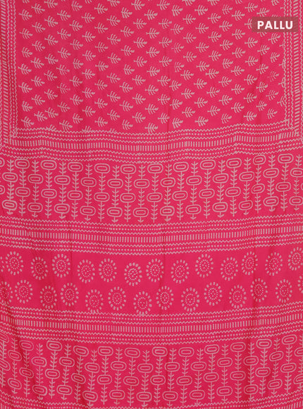 Semi pashmina silk saree pink and cream with allover butta prints and crocia lace work border