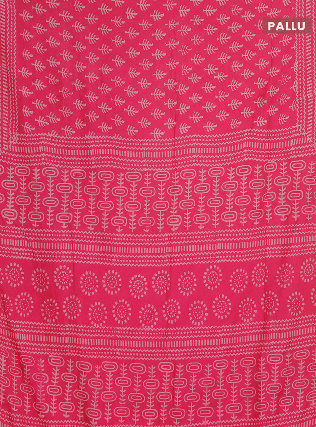 Semi pashmina silk saree pink and cream with allover butta prints and crocia lace work border