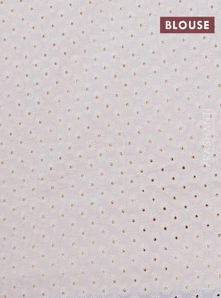 Semi pashmina silk saree pink and cream with allover butta prints and crocia lace work border