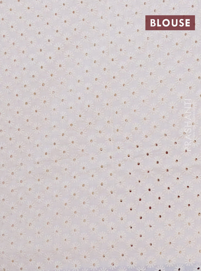 Semi pashmina silk saree pink and cream with allover butta prints and crocia lace work border