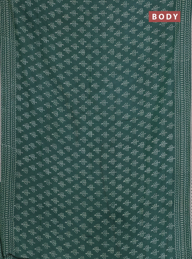 Semi pashmina silk saree green and cream with allover butta prints and crocia lace work border