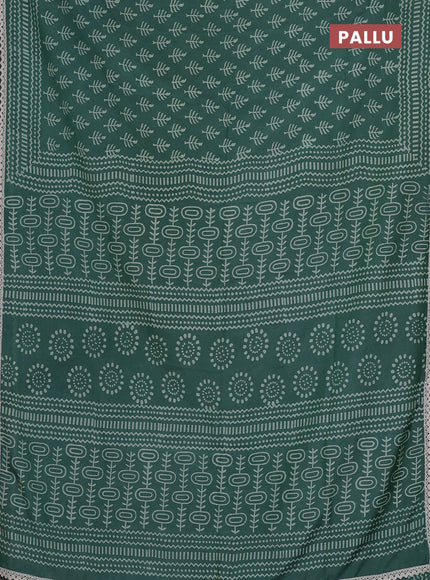 Semi pashmina silk saree green and cream with allover butta prints and crocia lace work border
