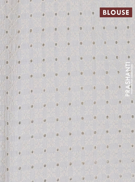 Semi pashmina silk saree green and cream with allover butta prints and crocia lace work border