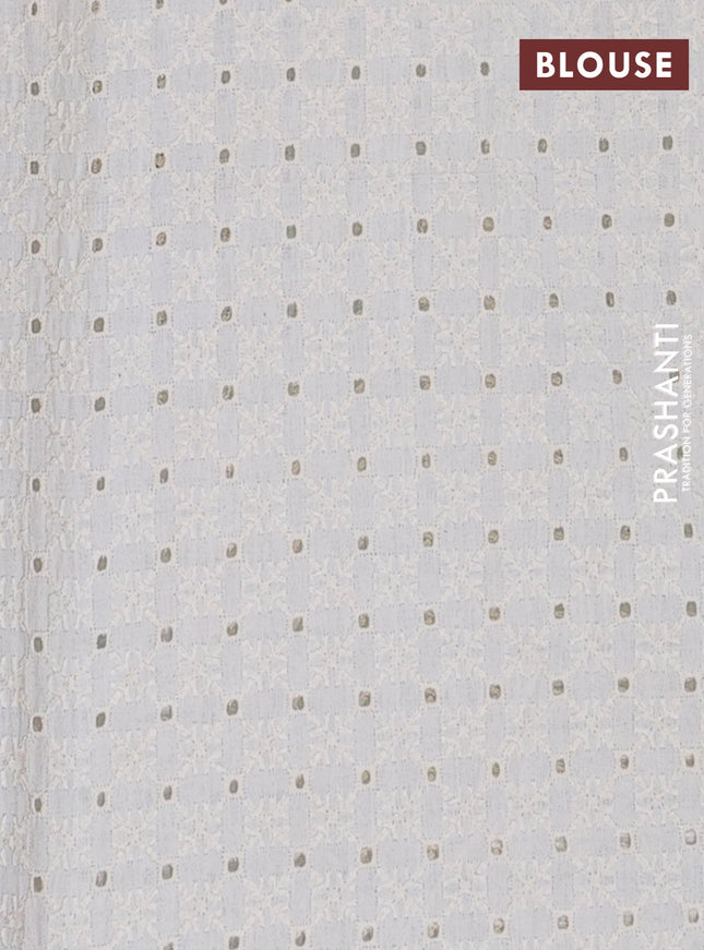 Semi pashmina silk saree green and cream with allover butta prints and crocia lace work border