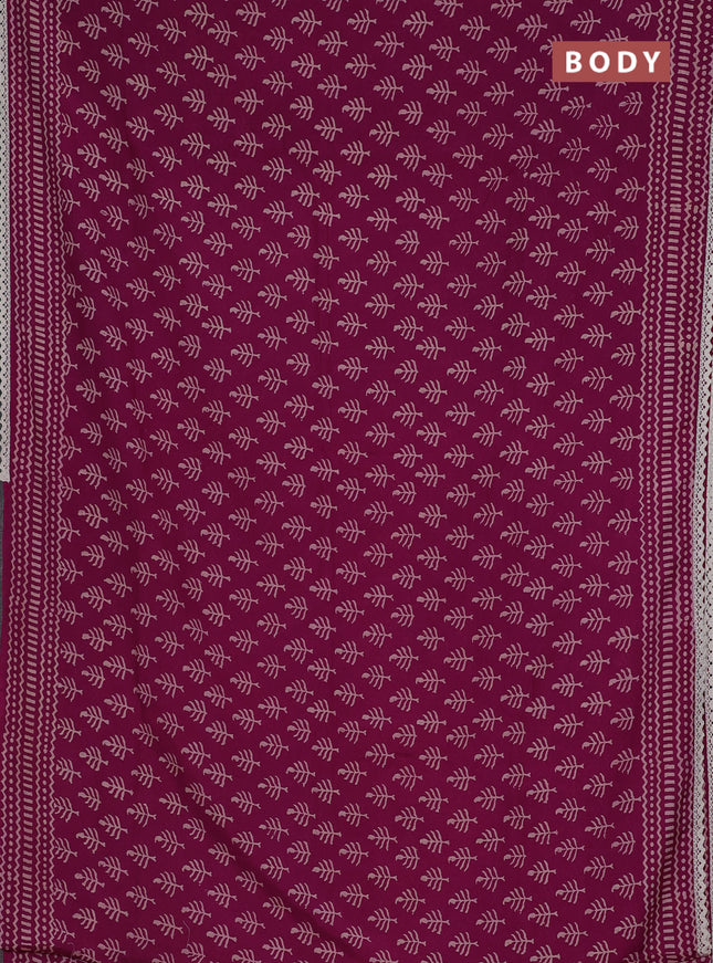 Semi pashmina silk saree purple and cream with allover butta prints and crocia lace work border