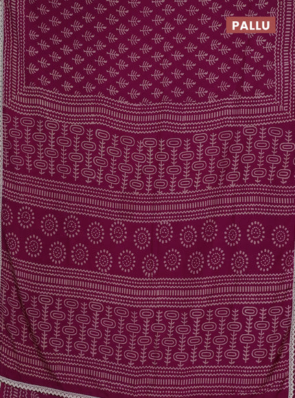 Semi pashmina silk saree purple and cream with allover butta prints and crocia lace work border
