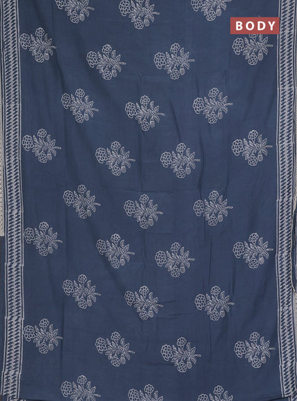 Semi pashmina silk saree bluish grey and cream with butta prints and crocia lace work border