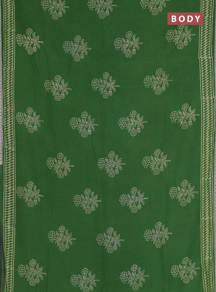 Semi pashmina silk saree green and cream with butta prints and crocia lace work border