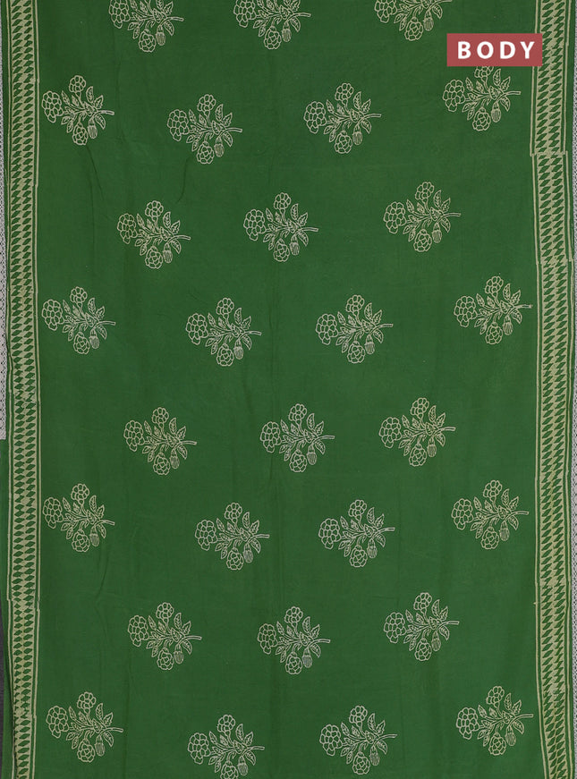 Semi pashmina silk saree green and cream with butta prints and crocia lace work border