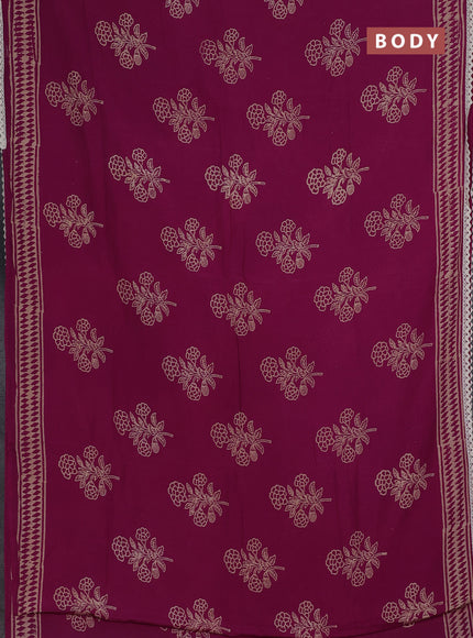 Semi pashmina silk saree magenta pink and cream with butta prints and crocia lace work border