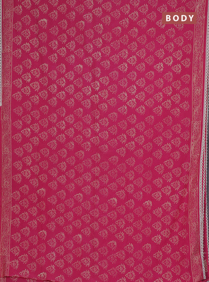 Semi pashmina silk saree pink and cream with allover butta prints and crocia lace work border