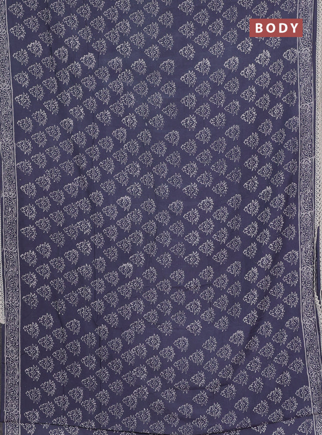 Semi pashmina silk saree grey and cream with allover butta prints and crocia lace work border