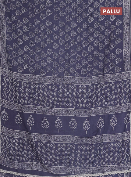 Semi pashmina silk saree grey and cream with allover butta prints and crocia lace work border