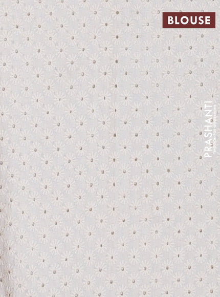 Semi pashmina silk saree grey and cream with allover butta prints and crocia lace work border