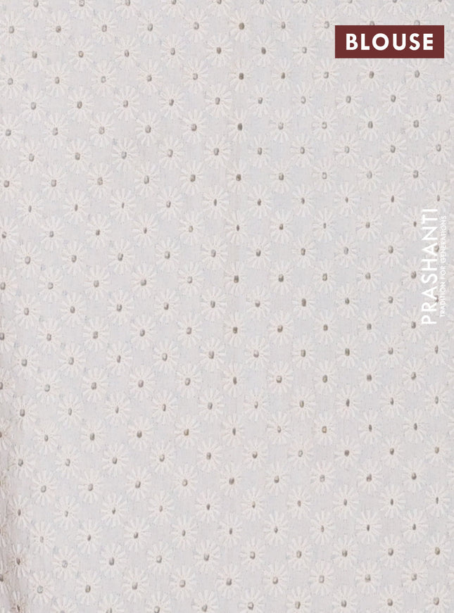 Semi pashmina silk saree grey and cream with allover butta prints and crocia lace work border