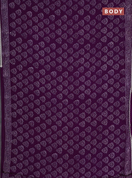 Semi pashmina silk saree violet and cream with allover butta prints and crocia lace work border