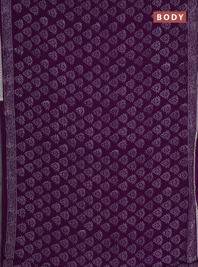 Semi pashmina silk saree violet and cream with allover butta prints and crocia lace work border