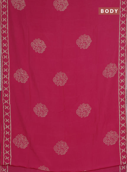 Semi pashmina silk saree pink and cream with floral butta prints and crocia lace work border