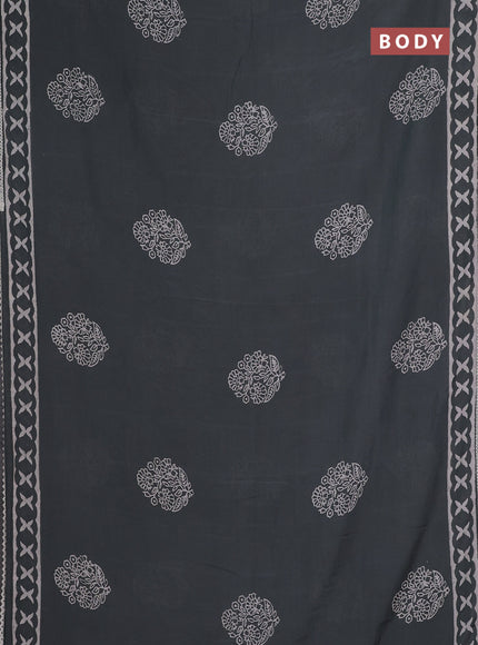 Semi pashmina silk saree grey and cream with floral butta prints and crocia lace work border