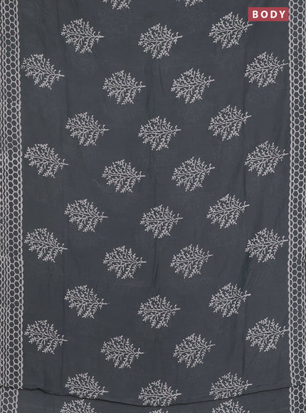 Semi pashmina silk saree grey and cream with tree butta prints and crocia lace work border
