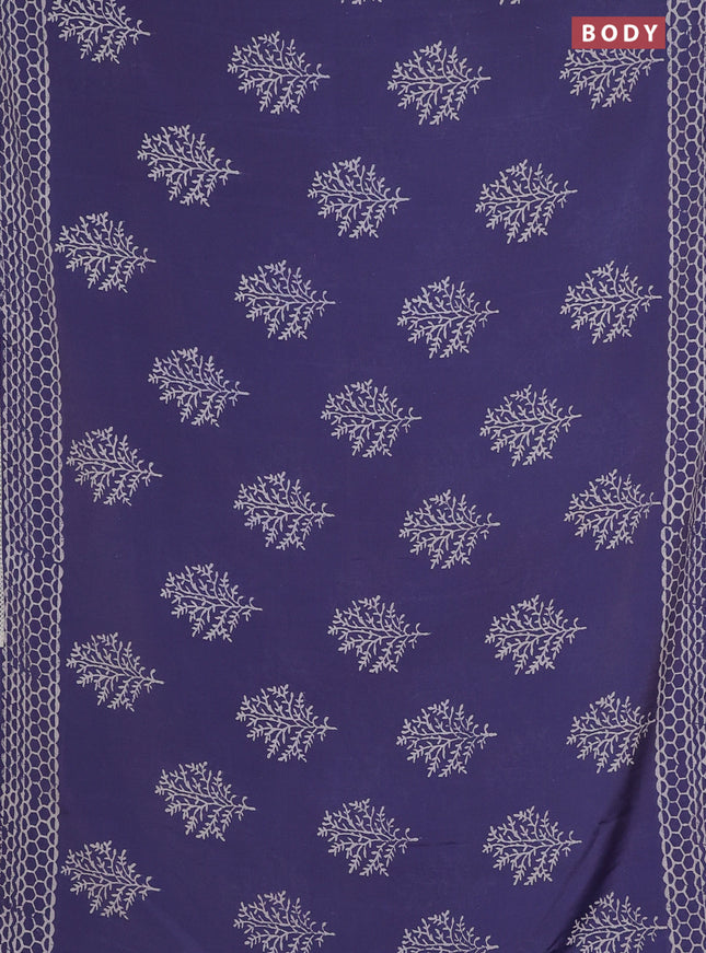 Semi pashmina silk saree blue shade and cream with tree butta prints and crocia lace work border