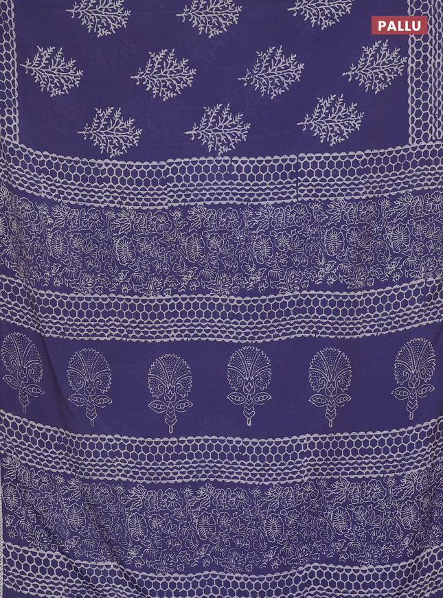 Semi pashmina silk saree blue shade and cream with tree butta prints and crocia lace work border