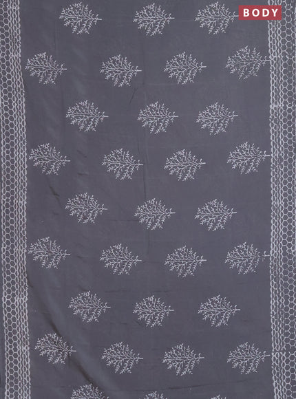 Semi pashmina silk saree grey and cream with tree butta prints and crocia lace work border