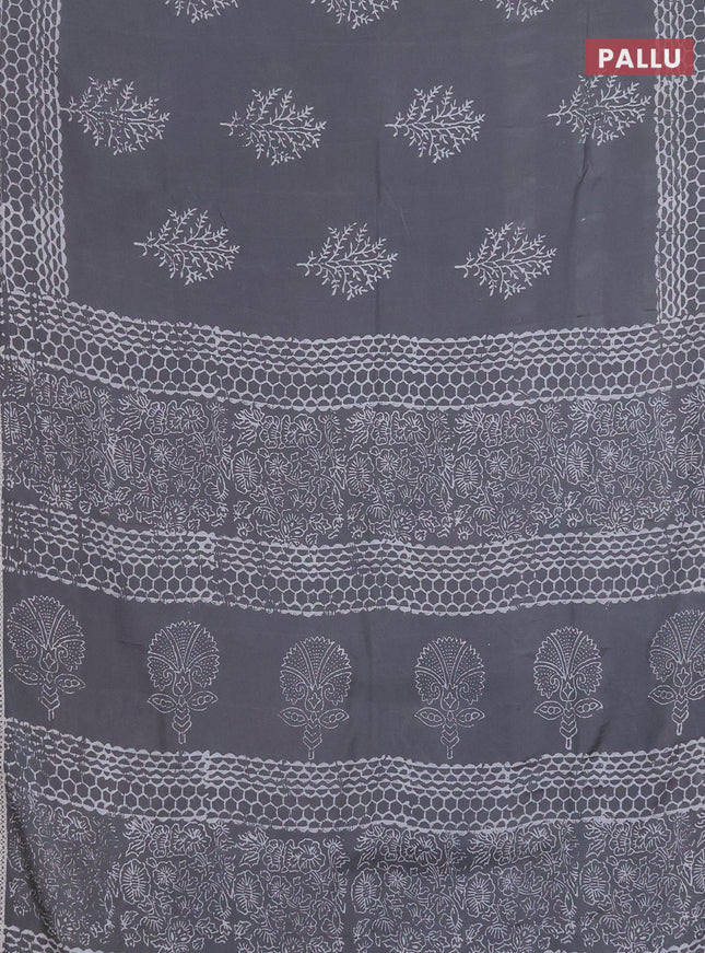 Semi pashmina silk saree grey and cream with tree butta prints and crocia lace work border