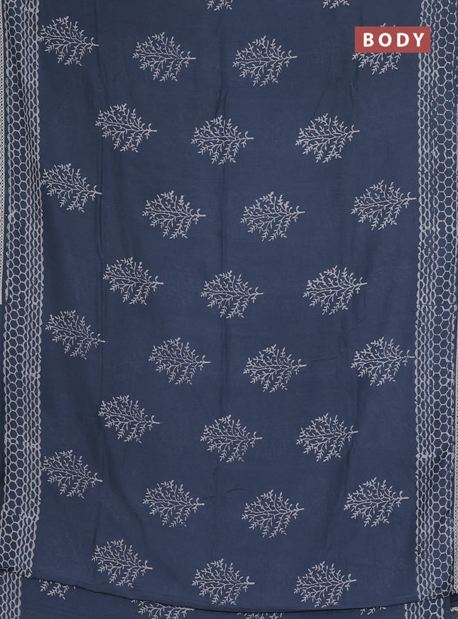 Semi pashmina silk saree grey and cream with tree butta prints and crocia lace work border