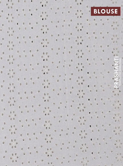 Semi pashmina silk saree grey and cream with tree butta prints and crocia lace work border