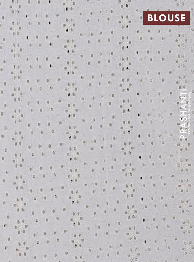 Semi pashmina silk saree grey and cream with tree butta prints and crocia lace work border